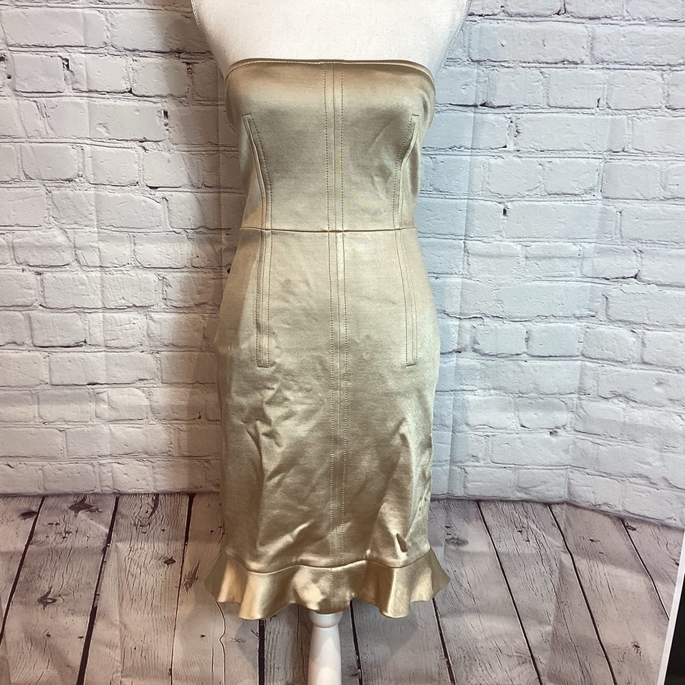 STELLA MCCARTNEY STRAPLESS KNEE LENGTH DRESS CHAMPAGNE NWT SZ MED - Picture 3 of 14